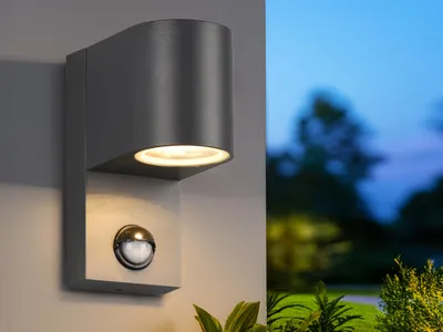 Produktbild von Außenwandleuchte mit Bewegungsmelder, Downlight Außenleuchte Anthrazit, H: 15cm