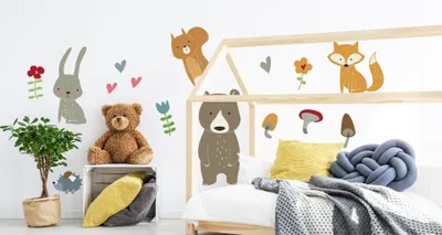 Produktbild von Muralo Wandsticker Mrchenhafte Waldtiere mit Blumen 100 x 200 cm Wandtattoo Wanddeko Aufkleber Set Kinderzimmer XXL