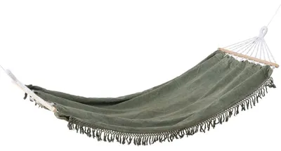 Produktbild von Boho-Hängematte LINOU mit Fransen, militärgrün, 210 x 115 cm