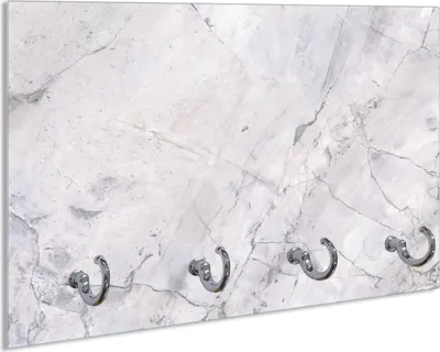 Produktbild von Wallario Schlüsselbrett aus Glas, Motiv: Graue Marmor-Optik, 30 x 20 cm mit 4 Haken