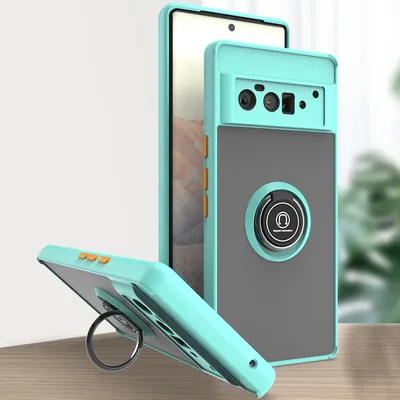 Obrázek produktu pro Pouzdro pro Google Pixel 6 Pro matné průsvitné TPU pouzdro s prstencovým držákem a stojánkem Modrý