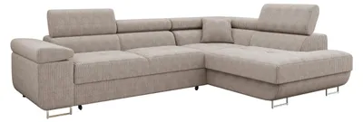 Produktbild von MIRJAN24 Ecksofa Torezio Cord, Stilvoll Eckcouch mit Bettkasten und Schlaffunktion, Einstellbare Kopfstützen, 274x203x70-90 cm (Farbe: Poso 03, Seite: Rechts)