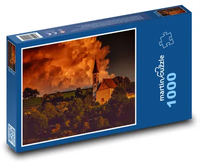 Obrázok produktu pre Puzzle 1000 Kaiserstuhl, večerná krajina s kostolom - martinpuzzle