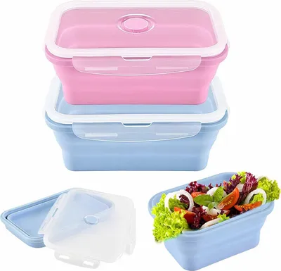 Produktbild von Famanu Faltbare Silikonbox 800 ml - 2 Stück, Pink und Blau