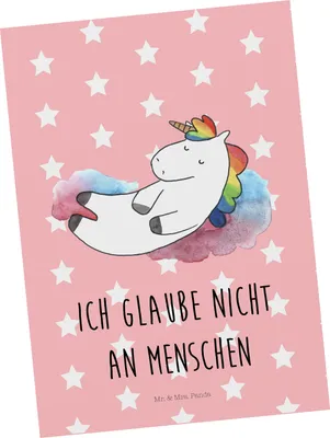 Produktbild von Mr. & Mrs. Panda Postkarte Einhorn Wolke 7 - Rot Pastell - Geschenk, Fotokarte, Ansichtskarte, Unicorn, Ansichtskarten, Einhörner, Menschen, Postkarten, Lustig, Grußkarte