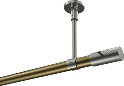 Produktbild von Interdeco Gardinenstange / Vorhangstange Messing Antik / Edelstahl-Optik, Typ Sonette Zoena (Glitzerzylinder) ohne Ringe, Deckenmontage, 20 mm Ø 1-läufig, 520 cm