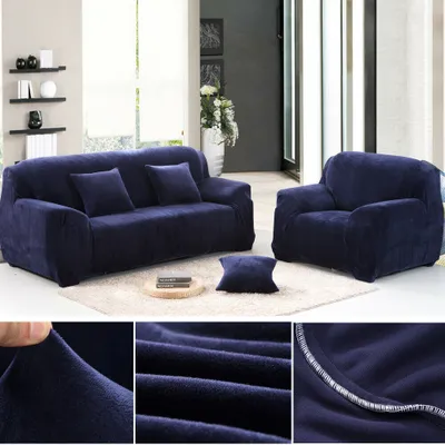 Produktbild von Topchances Stretch Sofabezug Couchbezug 1/2/3/4 Sitzer Dicke Samt Sofa Schonbezüge Elastischer Antirutsch Sofahusse Möbelschutz (Dunkelblau, 2 Sitzer, 145-185cm)