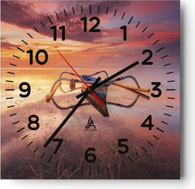 Produktbild von Wanduhr - Quadrat - Glasuhr - Łódź Westen Die Sonne - 30x30cm - Schleichendes Uhrwerk - Lautlos - zum Aufhängen bereit - Dekoration Modern - Wanddekoration aus Glas - C4AC30x30-4433