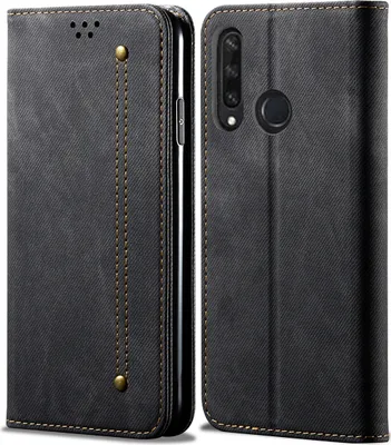 Produktbild von Huawei Y6P Hülle, LaimTop Denim Leder Brieftasche Magnetverschluss Flip Bookstyle Schutzhülle mit Standfunktion für Huawei Y6P Huawei Y6P Schwarz