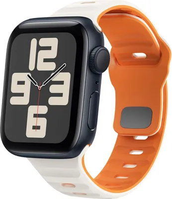 Immagine prodotto di Per Apple Watch SE 2023 44mm Silicone Design Wave Structure Strap Beige / Orange
