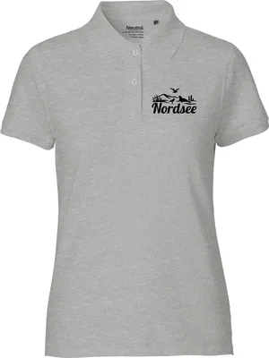 Produktbild von Huuraa Damen Polo Shirt Nordsee Strandmotiv XL Sport Grey Bio Baumwolle Fairtrade Poloshirt Geschenkidee