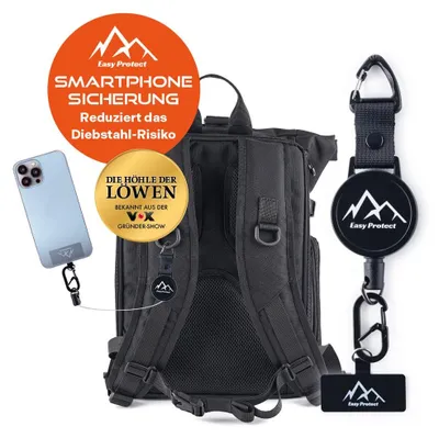 Produktbild von Peak Protect Handy Sicherung mit Stahlseil & Karabiner – Universelle Smartphone Anti-Drop Sicherung, 80 cm Einziehkabel, Sport, Wandern, Ski, Alltag