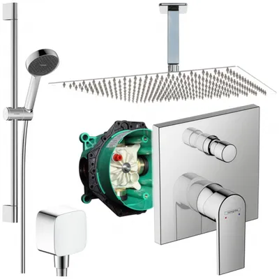 Produktbild von Hansgrohe und Jowi Unterputz Duschsystem, 650mm Brausestange, 360x360mm Kopfbrause, Vernis Shape Duscharmatur, Deckenanschluss