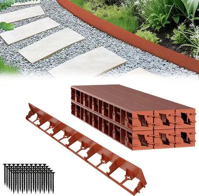 Produktbild von Faziango 60m Flexible Rasenkante aus Kunststoff zur Verankerung Beetumrandung Beeteinfassungen Mähkante Pflasterkante Braun mit 250 Erdanker