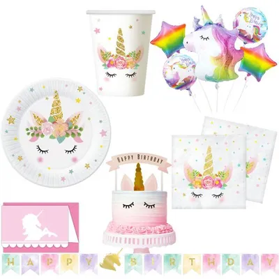 Produktbild von Einhorn Geburtstagsdeko Partyset zum Kindergeburtstag