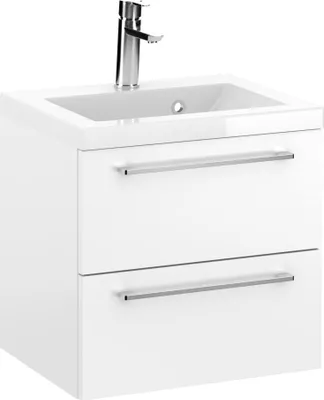 Produktbild von Rosen 50 cm Badezimmerschrank in Weiß Hochglanz mit Waschbecken und verchromten Griffen - Zeitloses Design