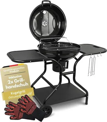 Produktbild von Kugelgrill 55 cm mit Ablagefläche und klappbarem Grillwagen - Holzkohle
