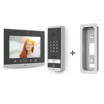 Zdjęcie produktu dla Wideodomofon EXTEL z kodem, z kamerą, z klawiaturą numeryczną, 7-calowym monitorem w stylu lustra, podłączeniem 2-przewodowym, przeznaczony do domu dwurodzinnego, z możliwością rozbudowy, łatwy montaż, widzenie w nocy