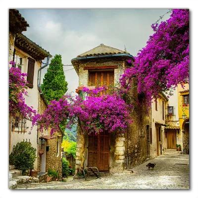 Produktbild von Wallario selbstklebende Möbelfolie/ Tischdecke für Innen und Außen, Größe: 70 x 70 cm - Malerische Stadt in der Provence mit bunten Blumen