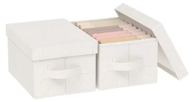 Produktbild von Aufbewahrungsbox mit Deckel, faltbar mit Griffen, 2er-Set Stoffboxen, zur Aufbewahrung von Kleidung, 33×23×18