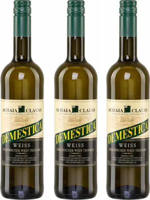 Produktbild von Demestica weiß trocken 3x 0,75l Achaia Clauss | Beliebter Weißwein aus Griechenland | Griechischer Tafelwein | + 20ml Jassas Olivenöl