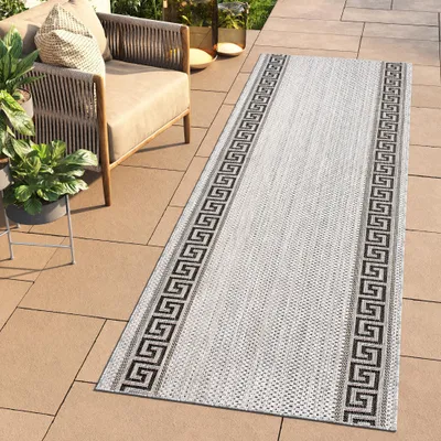 Produktbild von Tapiso Läufer MELISSA Outdoor Indoor Grau Schwarz Balkon Terrasse 70 x 180