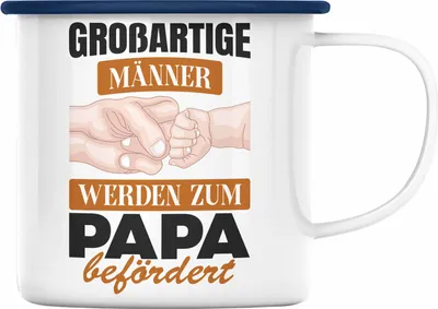 Produktbild von Trendation - Großartige Männer werden Zum Papa Befördert Emaille Tasse Geschenk Du Wirst Vater Geschenkidee (Blau)