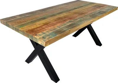 Produktbild von Esstisch Mango massiv vielfarbig gerade Kanten X-Gestell schwarz 160 x 85 cm LIBRO