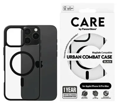 Zdjęcie produktu dla PanzerGlass CARE™ by ® Urban Combat Case Transparent w. Black Frame & MagSafe iPhone 16 Pro Max, Pokrowiec, Apple, Apple - iPhone 16 Pro Max, Czarny