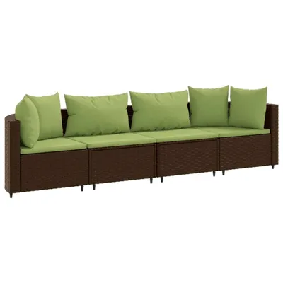 Produktbild von 4-tlg. Garten-Sofagarnitur mit Kissen Braun Poly Rattan