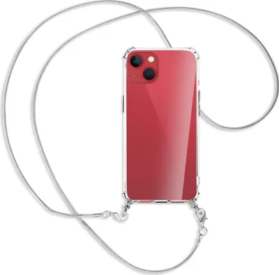 Produktbild von Handykette Backcover-Schutzhülle mit Band (Metall silberfarben) für Apple iPhone 13 - silberfarbene Kette Snake