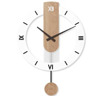 Image de Horloge murale en bois avec pendule, grande horloge murale silencieuse de 40 x 55 cm avec chiffres romains, idéale pour le salon et pour la décoration murale