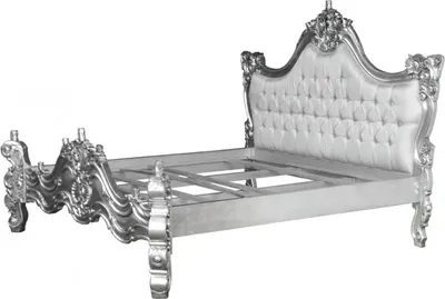 Obrázek produktu pro Barokní postel Barocco bílá saténová látka / stříbrná s bling bling třpytivými kameny 180 x 200 cm z kolekce Casa Padrino