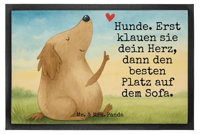 Produktbild von Mr. & Mrs. Panda fußmatte Hund Liebe Design 50 x 75 cm - Weiß - Geschenk, Türvorleger, Hunde, Herz, Bodenvorleger, Schmutzfangmatte, Gummimatte, Fußabstreifer, Sprüche