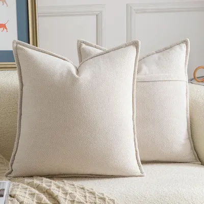 Productafbeelding van Kussensloop, chenille, beige, 45x45 cm, set van 2