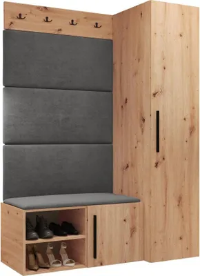 Produktbild von MIRJAN24 Garderoben-Set Medi II, Schuhschrank, Kleiderhakenbrett, 4x Paneel 84x42, 4 Kleiderhaken (Farbe: Artisan Eiche, Manila 16)