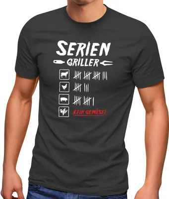 Produktbild von Herren T-Shirt Grillen Aufdruck Seriengriller Strichliste Fleisch Kein Gemüse Fun-Shirt Grillgeschenk lustig Moonworks® anthrazit M