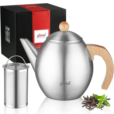 Edelstahl-Teekanne 1200 ml mit Teesieb, doppelwandig