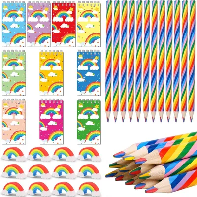 Produktbild von Buntstift Set 34-teilig, 12 Regenbogenstifte, 12 Radiergummis, 10 Notizhefte, für Kinder