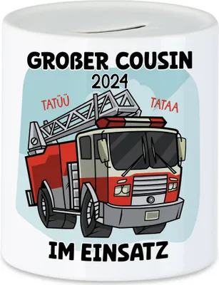 Produktbild von Großer Cousin Im Einsatz 2024 Spardose Feuerwehrauto Feuerwehrmann Cousins Familie Beschützer Retter Tatü Tata