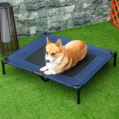 Productafbeelding van Sweiko Hondenbed voor buiten, hondenbank, huisdierenbed, slaapplek, kattenbed, hondenbed, 92 x 76 x 18 cm, zwart+blauw