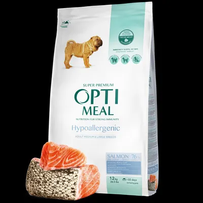 Produktbild von Optimeal Alleinfuttermittel für ausgewachsene Hunde mit Lachs für mittelgroße und große Rassen hypoallergenes–12kg
