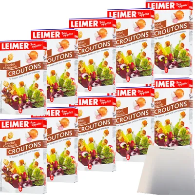 Produktbild von Leimer Croutons Zwiebel Knoblauch für Suppen Salat und zum Knabbern VPE (10x100g Packung) + usy Block