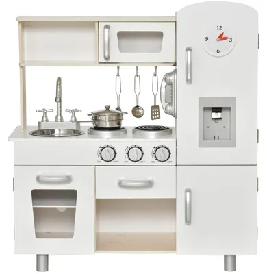 Image de Cuisine de jeu avec micro-ondes, cuisine pour enfants en bois de pin et MDF, machine à glaçons, évier, blanche. | 14,5 kg | À partir de 3 ans | 74x30x81 cm