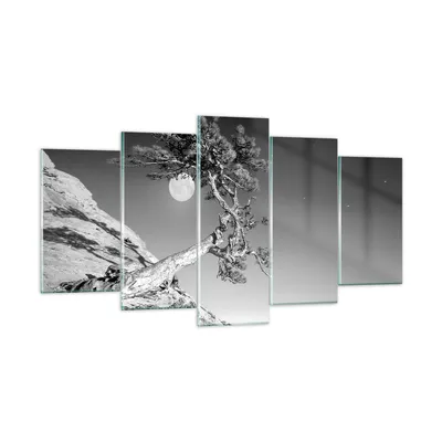 Produktbild von Bilder auf glas - 5 Teile - Voll der Mond Baum - 160x85cm - Glasbilder - Wandbilder - Bilder - zum Aufhängen bereit - Wanddekoration aus Glas - Glas Bilder - Wandbild auf Glas - GEA160x85-4689
