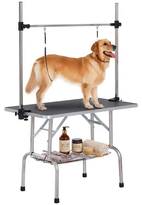 Zdjęcie produktu dla Stół trymerski Stół do strzyżenia z regulacją wysokości z dolnym koszem dla psów składany czarny