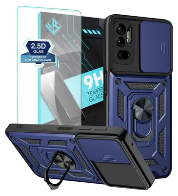 Produktbild von Armor Handyhülle für Xiaomi Redmi Note 10 5G mit 9H Displayglas Displayschutz Kameraschutz Handy Panzer Case Cover Schutzhülle Outdoor Farbe: Blau
