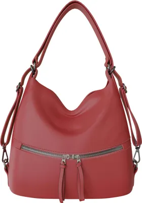 Produktbild von Damen Shopper Tasche groß Hobo Bag – vegane Leder Schultertasche mit Rucksackfunktion, 34x36x12 cm, geräumige Umhängetasche für Alltag & Büro Red