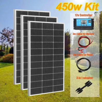 Produktbild von Solarmodul – Monokristallines Solarpaket – 12V, 450W – 3 Stück – Wasserdicht, mit Glas und Aluminium
