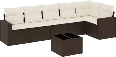 Image de vidaXL Ensemble de salon de jardin 7 pièces avec coussins Marron Poly rotin